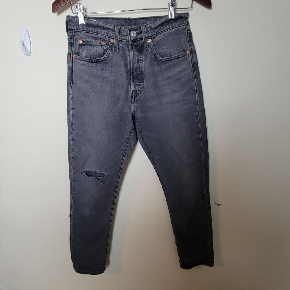 Levis 501 Premium Skinny Distress Denim Jeans Black/ Grey 26×28